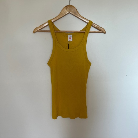 Re/Done Hanes Womens Tank Top Sleeveless Pullover Solid Yellow L - Picture 2 of 5